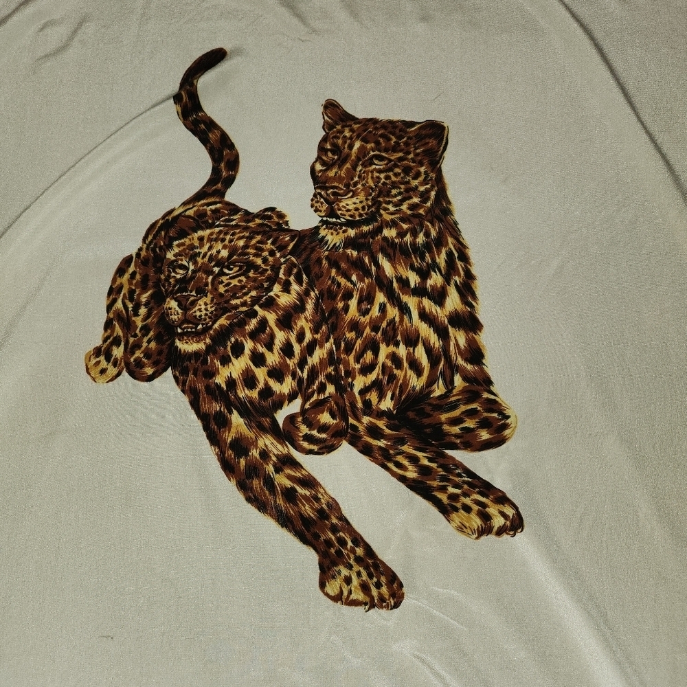 Vintage Leopard Print White Square Silk Scarf - Picture 4 of 5